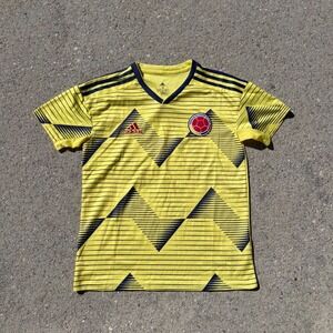Adidas Colombia Soccer Jersey Mens Small Yellow Climalite National Team Shirt